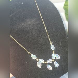 Stainless Steel Necklace With Glass Iridescent Beads